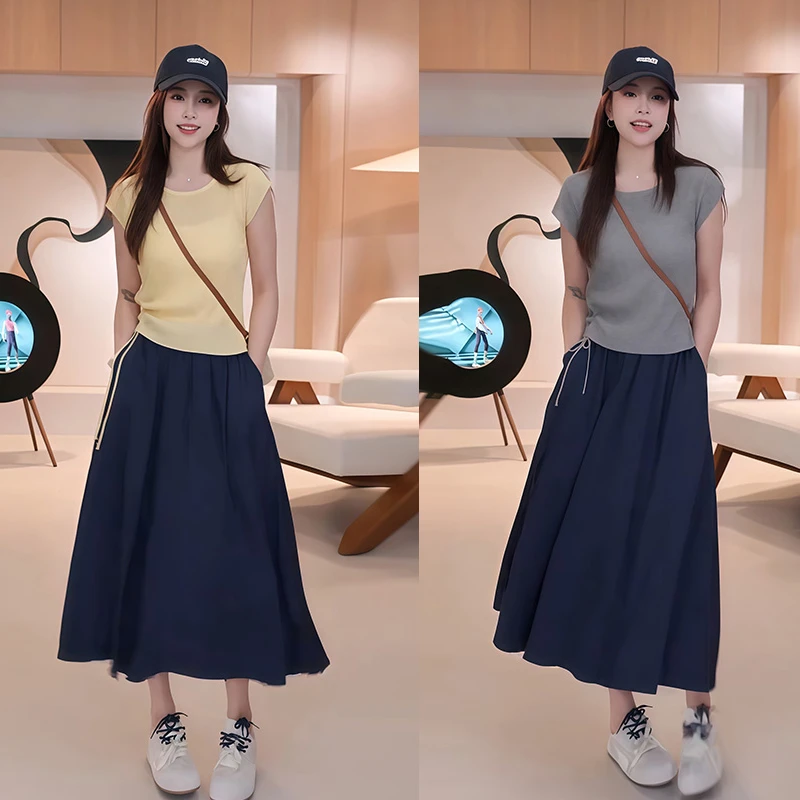 减龄韩版时尚潮流T恤半身裙两件套女2025春夏季新款文艺显瘦套装