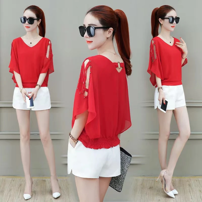 988【安言服饰】2025夏季新款宽松韩版V领上衣露肩时尚衬衫遮肉显瘦