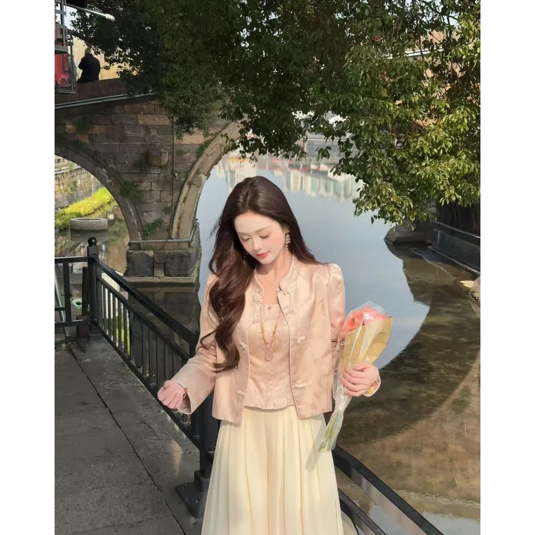 【来财】<77>新中式印花外套+吊带+裙裤显瘦XMZH5848