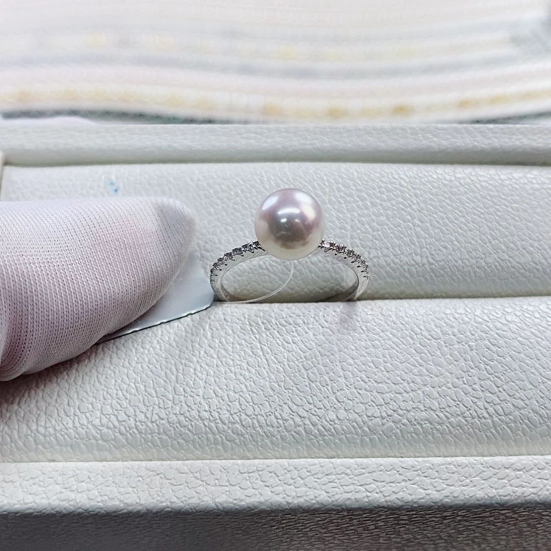 银S925镶嵌戒指海水珍珠7.5-8