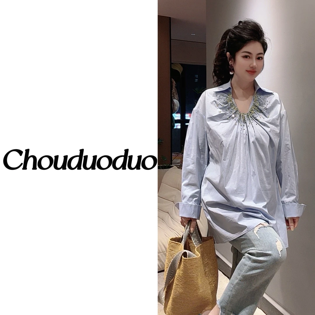 Chouduoduo春夏秀场重工小众设计衬衣钉珠衬衫