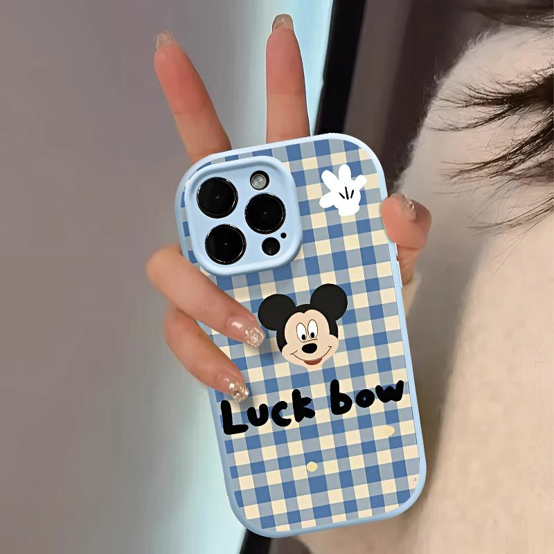 蓝格纹米奇头像适用iphone16Pro苹果13手机壳14PRO软15卡通12趣味