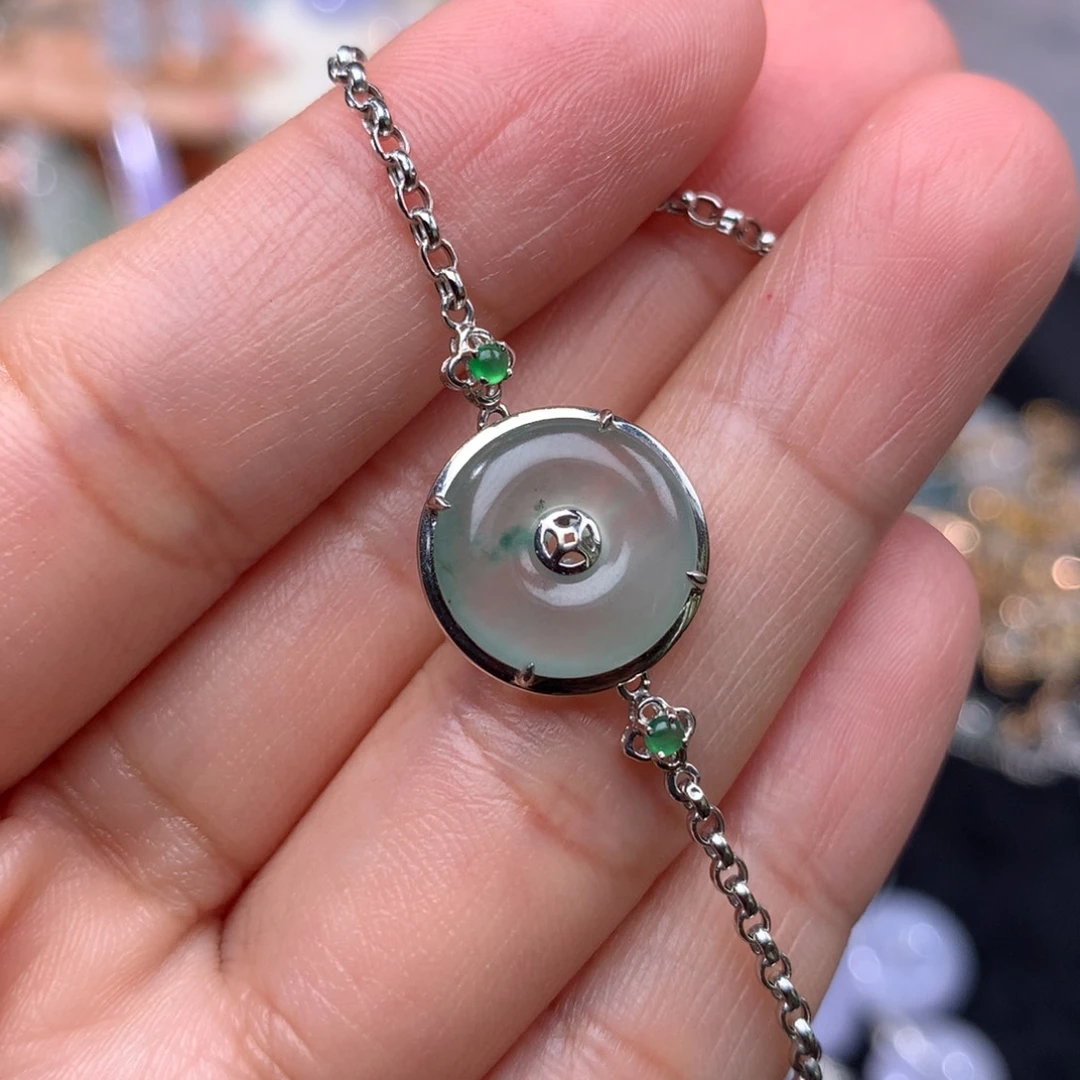 18K金镶嵌手链翡翠平安扣手链