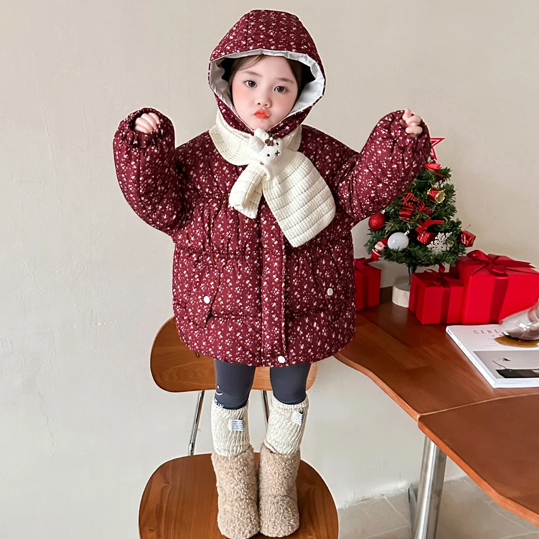 女童棉服冬季2025新款儿童韩系碎花保暖棉衣洋气宝宝冬装加厚棉袄