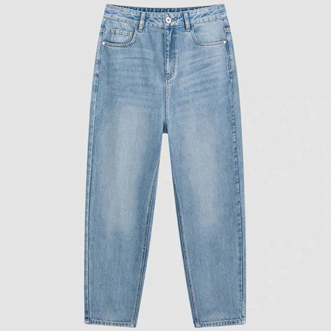 090502 B~蓝色直筒牛仔裤秋季新款休闲宽松简约长裤