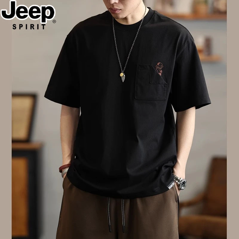 JEEPSPIRIT吉普夏季新款百搭圆领T恤男款夏季纯棉圆领半袖体恤男