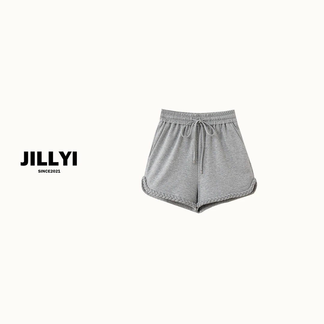 JILLYI珠海店【浅灰主义】浅灰色高腰休闲运动风百搭短裤夏季纯色百