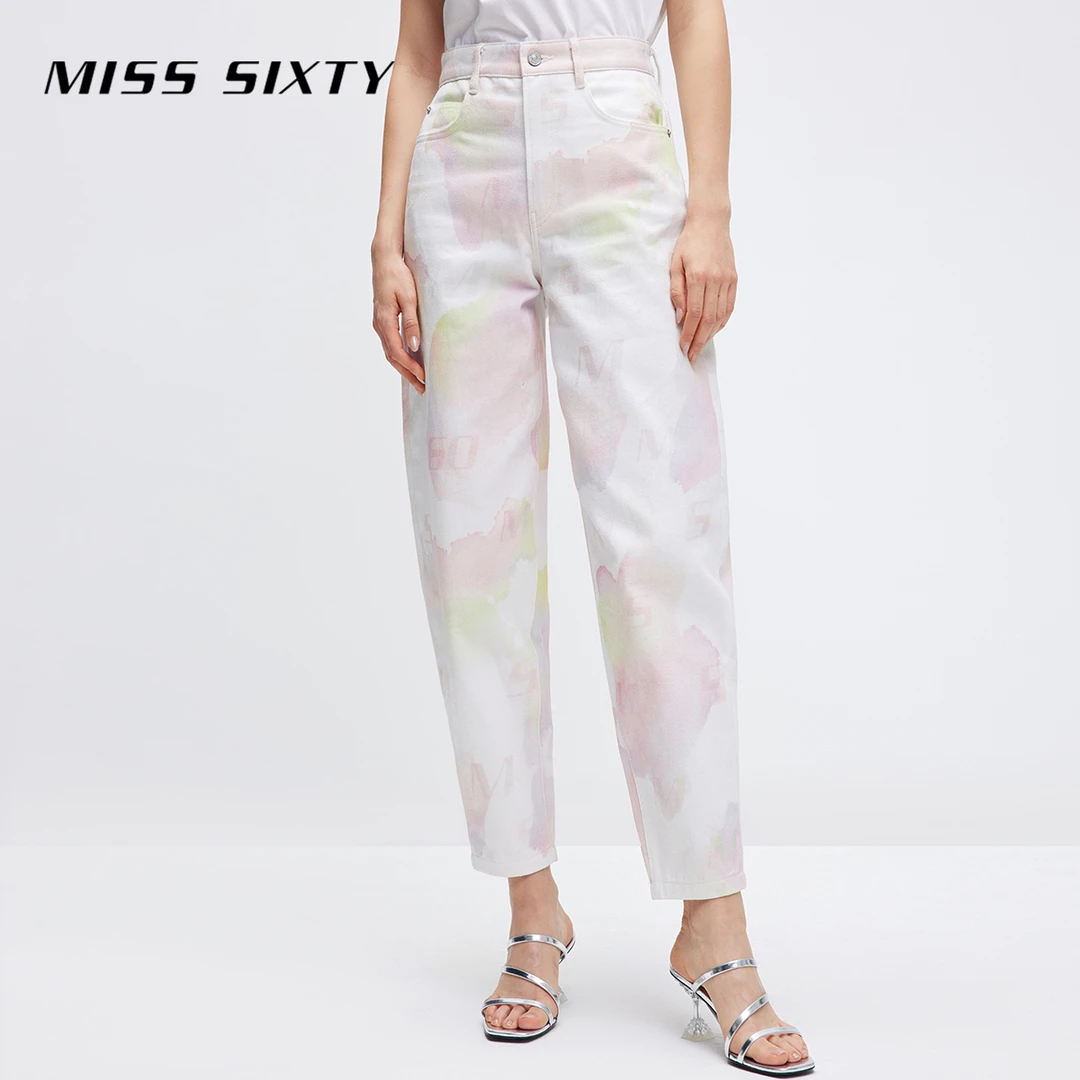 Miss Sixty水彩晕染直筒牛仔裤休闲宽松高腰女士时尚春夏设计浅色