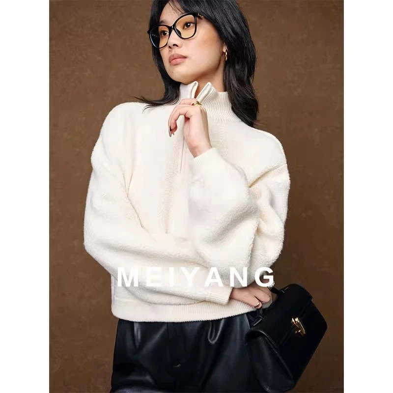 美洋MEIYANG 芋泥啵啵毛衣 圈圈纱羊毛高领针织衫