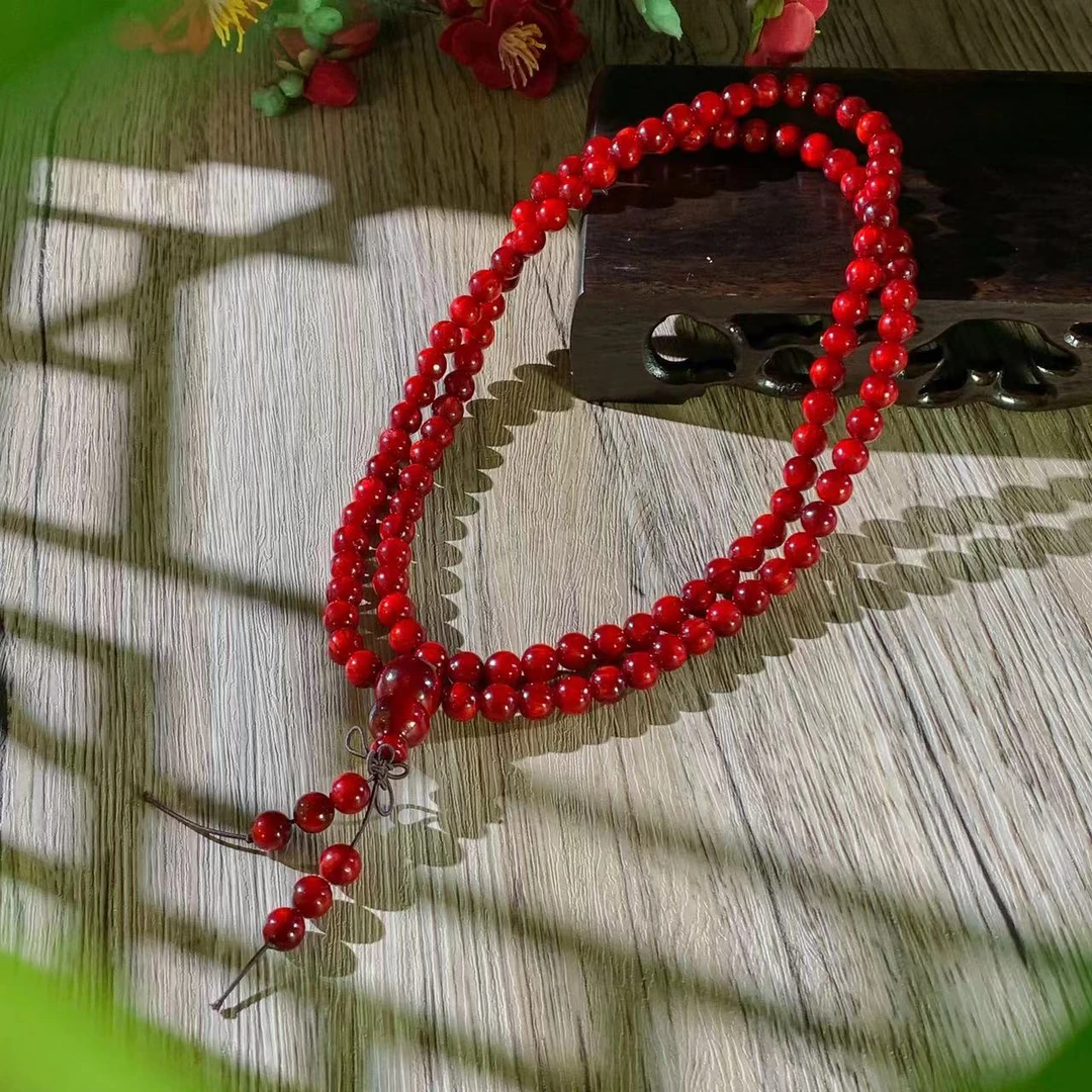 S6907【福嘟嘟】红木琥 珀松木项链-送礼佳品-卡8-9左右