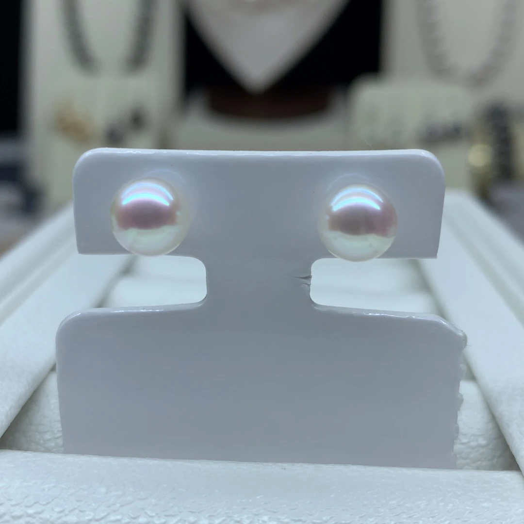 耳饰海水珍珠18K金镶嵌7-8mm海水珍珠正圆耳钉