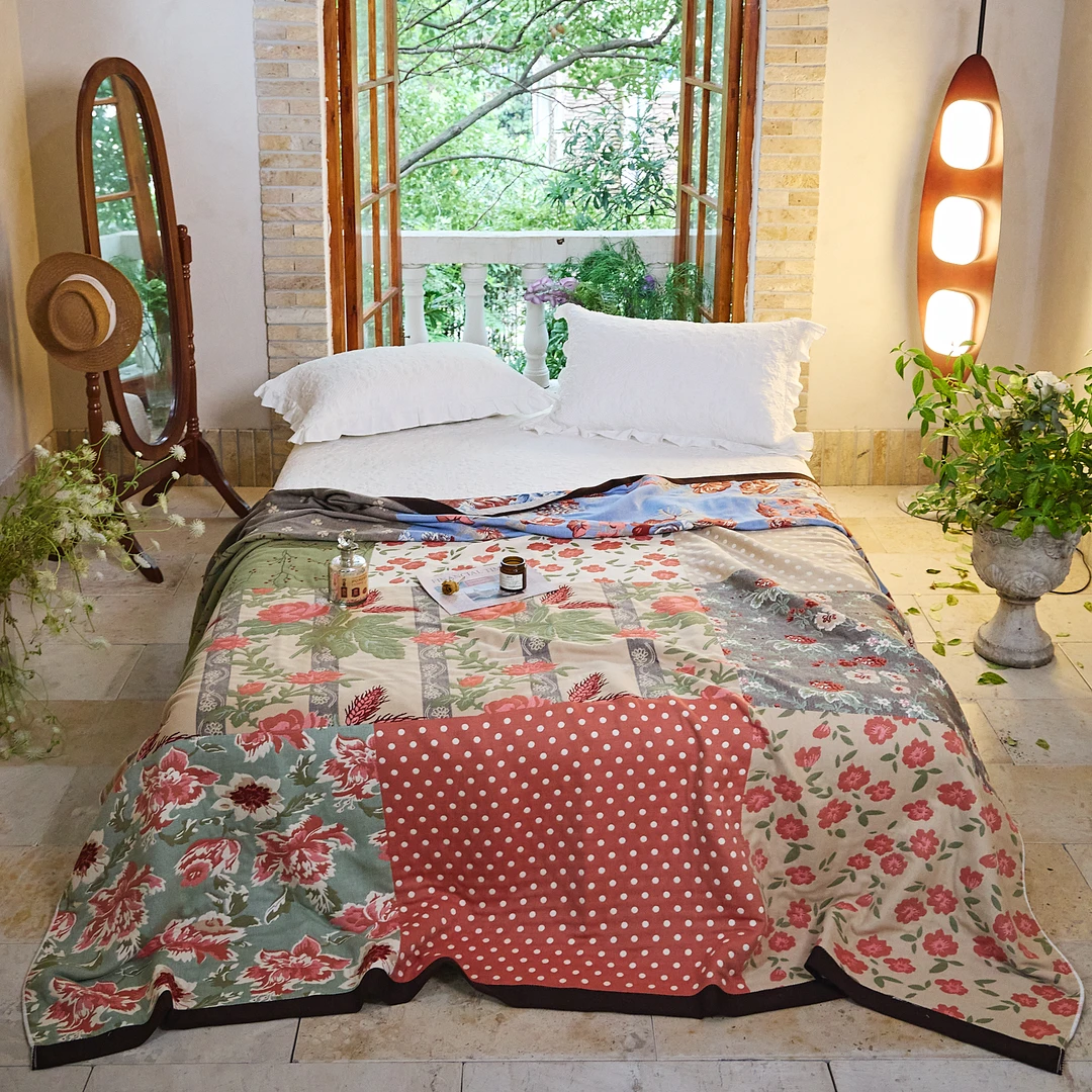 （复古油画）美学公式~田园风纯棉纱布毯子夏季毛巾被2+2.3米透气