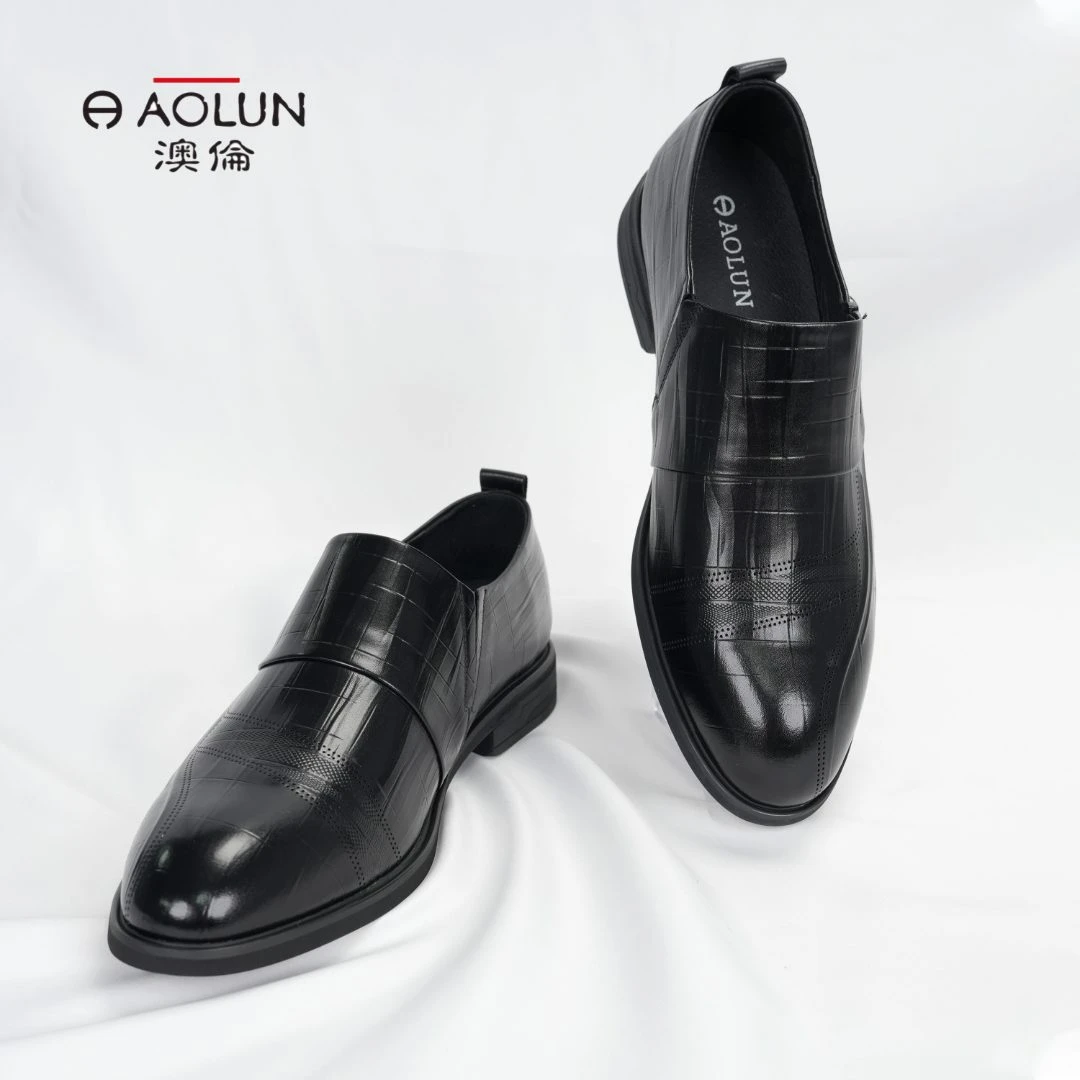 澳伦正品新款时尚舒适柔软真皮透气低帮套脚商务正装皮鞋