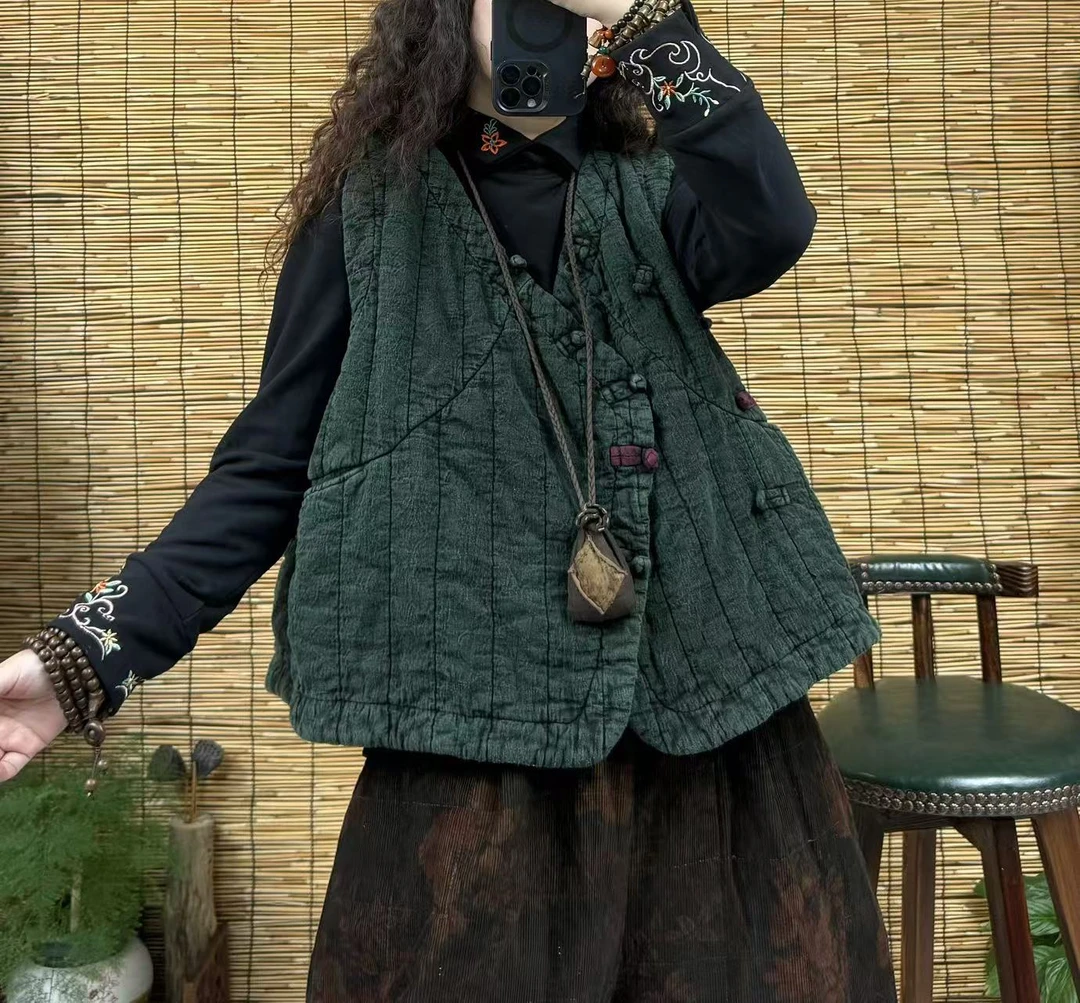 24137加棉加厚盘扣复古马甲（长60，90-155斤）