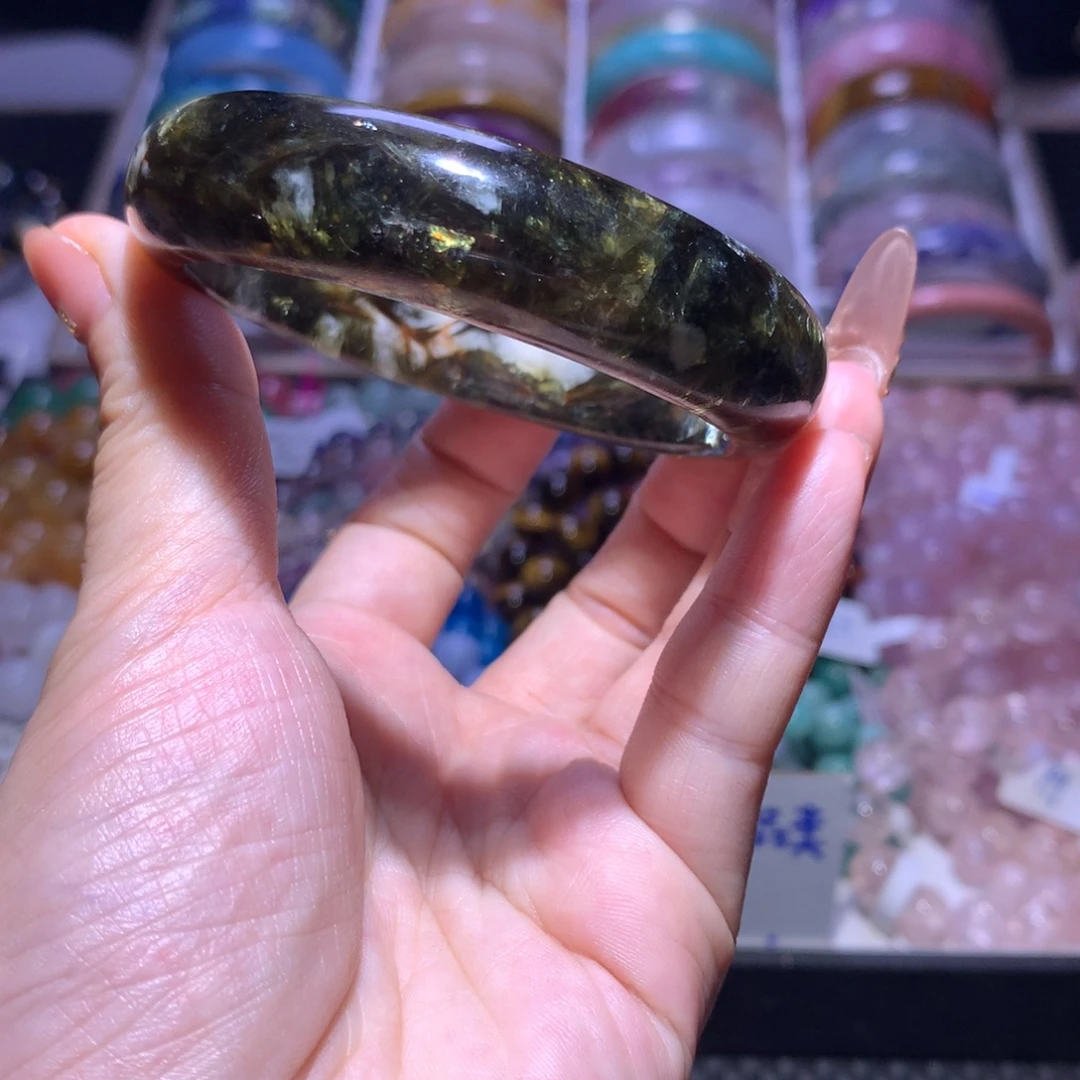 水晶手镯银S925镶嵌绿祖母56圈口