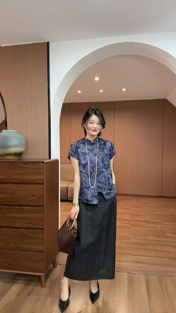 TANTAN 百搭简约短袖中国风衬衫1017