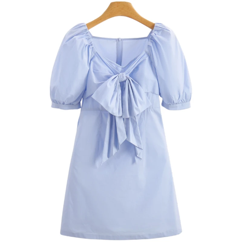 F2171-【桌】法式蝴蝶结修身纯色连衣裙#ZJW56L018