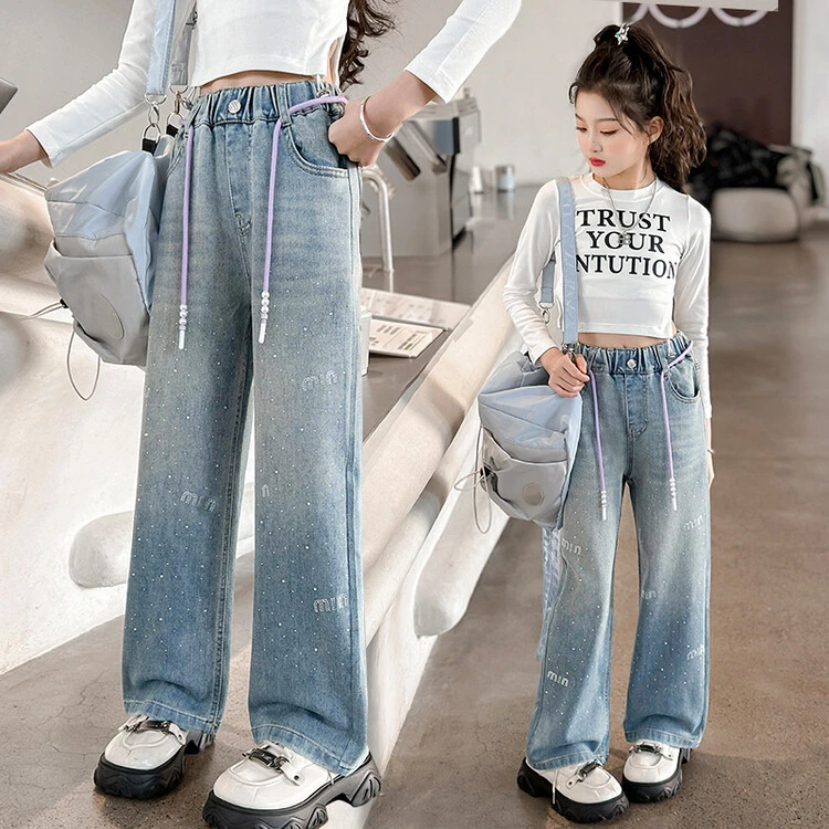 女童2401款MIN亮钻牛仔裤中大童儿童5-14岁韩版时尚洋气显瘦潮裤