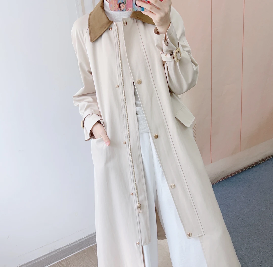 350气质通勤英伦风拼接撞色长款风衣外套F5350/GJ