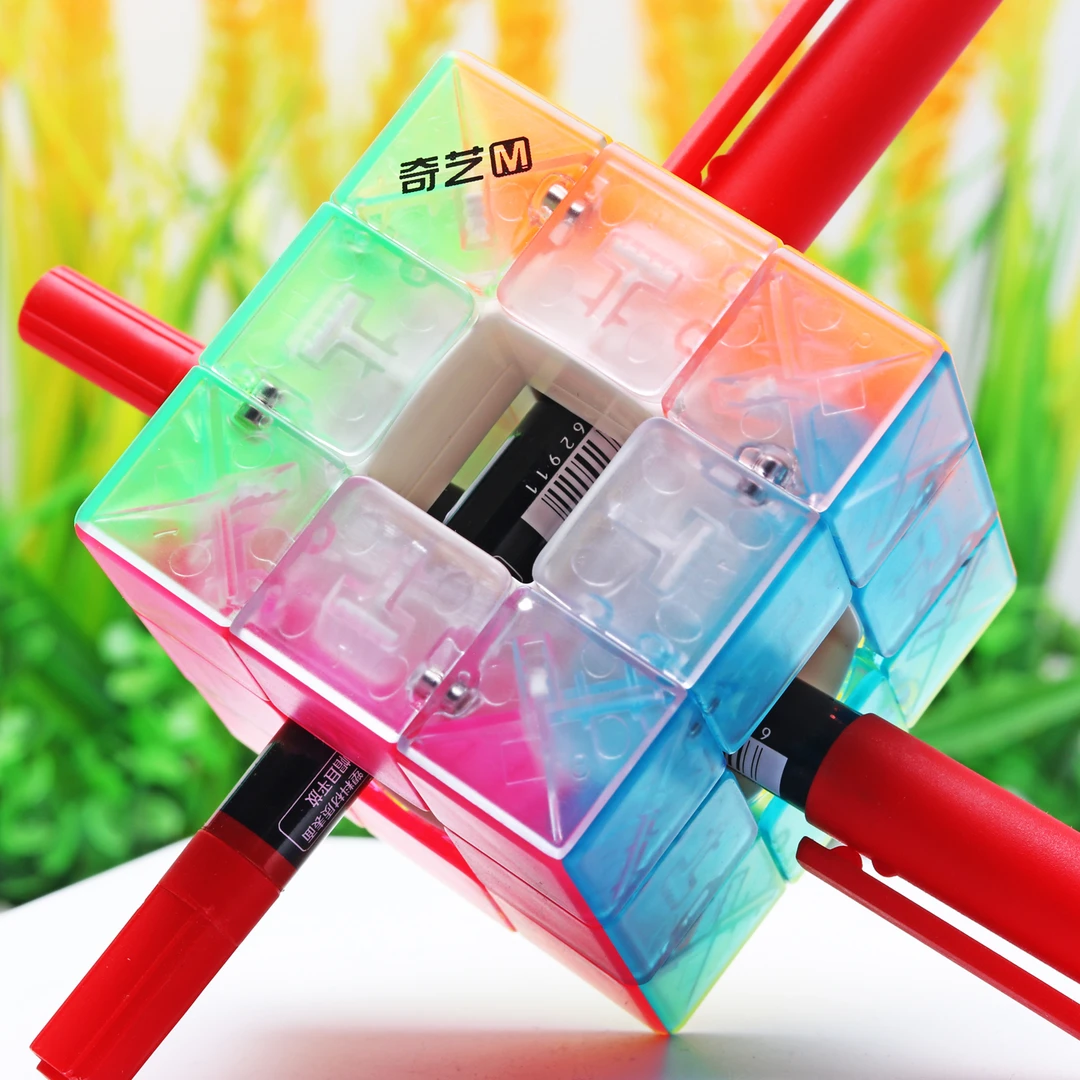 奇艺磁力三阶空心魔方3阶专业竞速顺滑透明冰晶实色儿童益智玩具