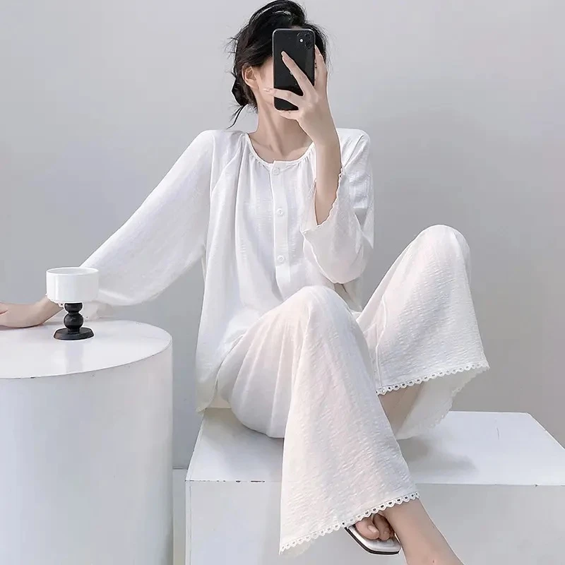 2025新款薄款慵懒风睡衣女春夏天丝棉长袖开衫可外穿家居服