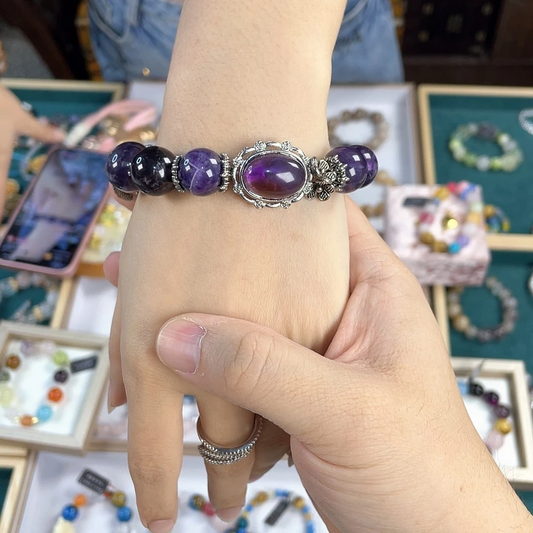 水晶手链银S925镀金镶嵌