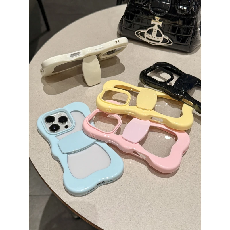 创意高级感纯色蝴蝶结支架壳适用苹果16/15/14/13全包防摔手机壳