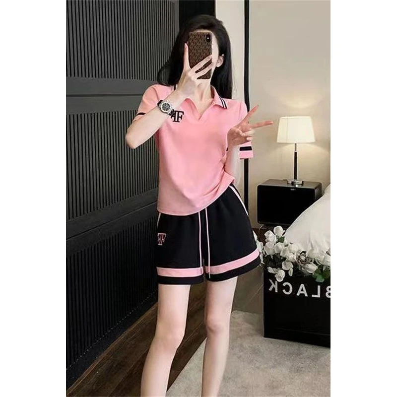 新款洋气夏季休闲减龄运动服短袖短裤套装气质网红气质
