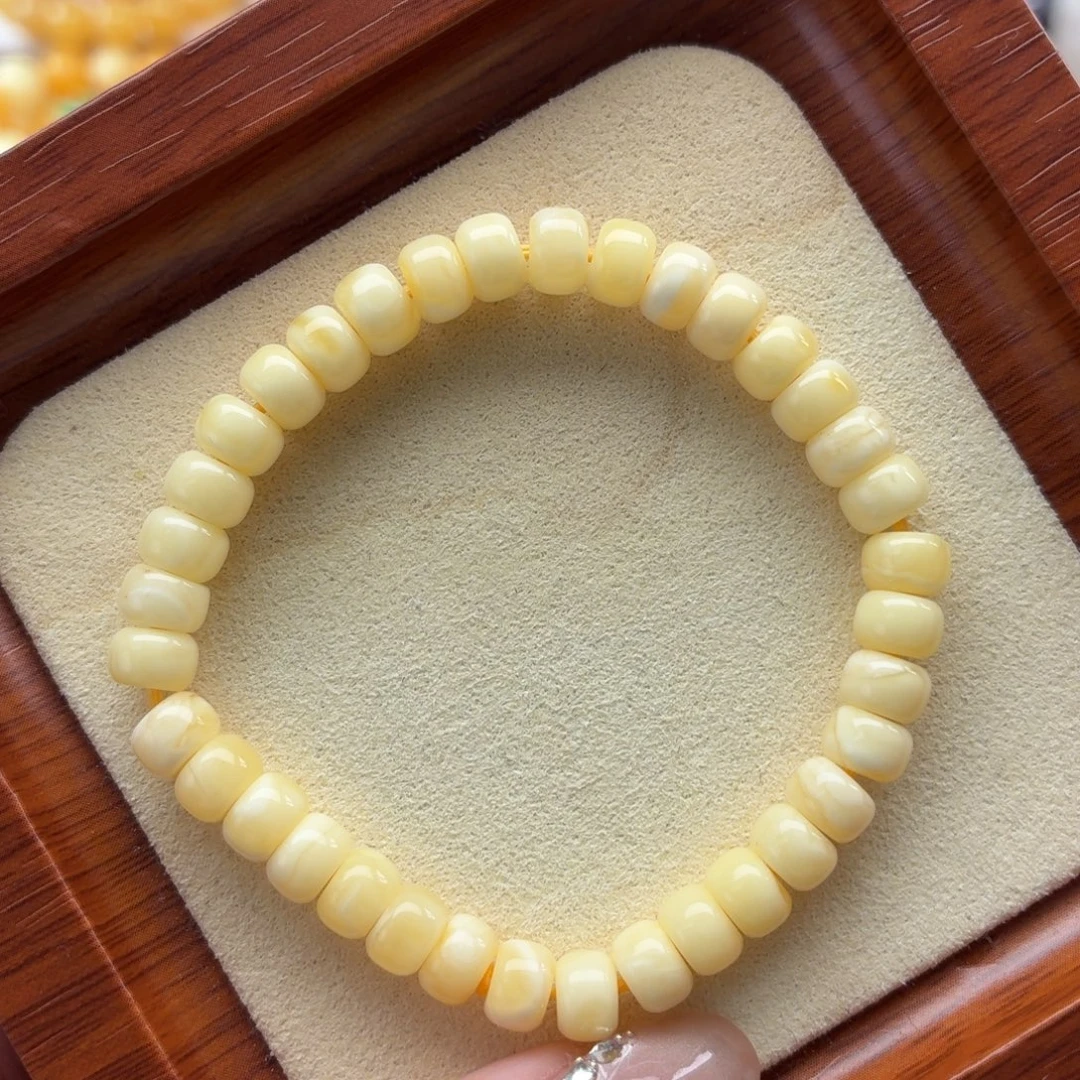 琥珀未镶嵌裸石B209奶豆奶白老型手串卡6+