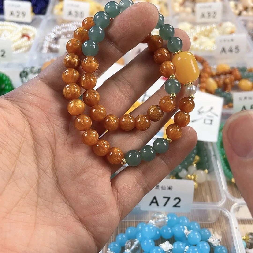 檀香木手串银S925镀金镶嵌