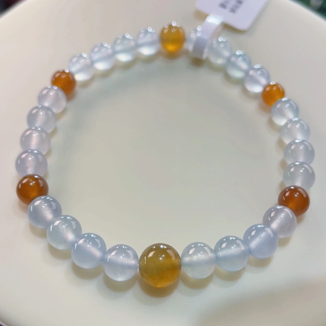 未镶嵌手链翡翠白冰配冰橘红