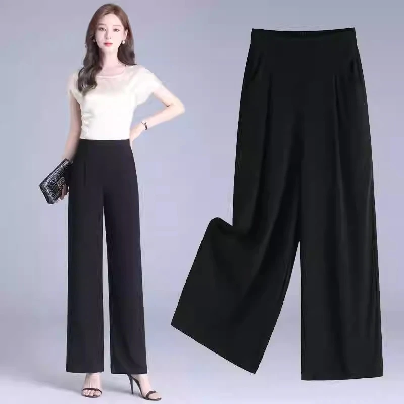 轻薄面膜~冰丝凉感凉凉垂感阔腿裤女夏季薄雪纺垂感窄版型直筒裤