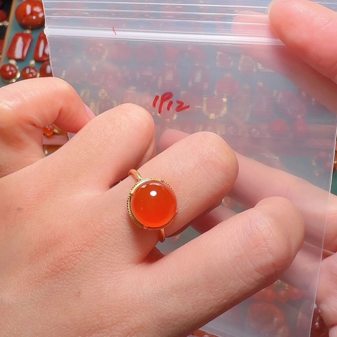 南红玛瑙银S925镶嵌戒指