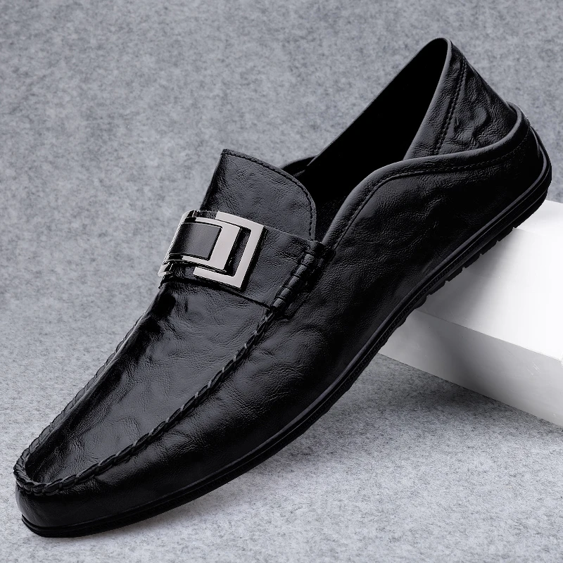 真皮豆豆鞋时尚潮流商务休闲鞋男士软皮软底透气一脚蹬驾车皮鞋男