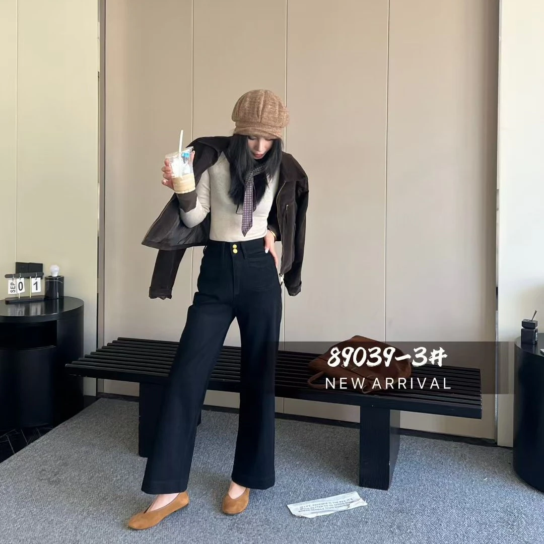 高腰弹力黑色奶奶裤百搭显瘦韩版洋气时尚直筒九分裤小个子