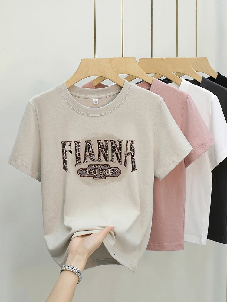 艾格字母 夏季印花短款显瘦百搭设计感小众设计师t恤