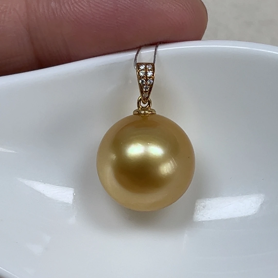 海水珍珠吊坠(不含链)18K金镶嵌13.9mm