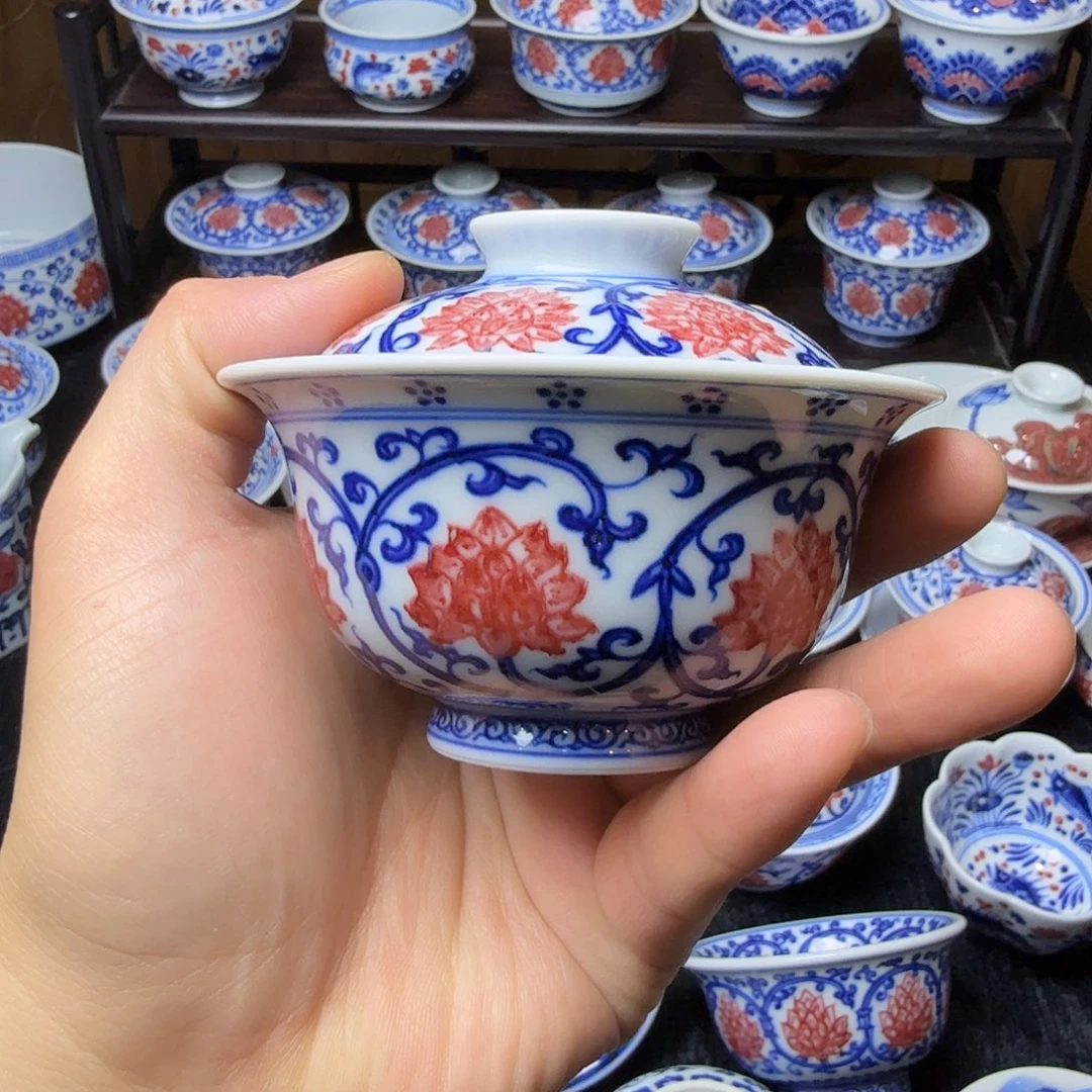 釉里红金刚莲元宝盖碗110ml