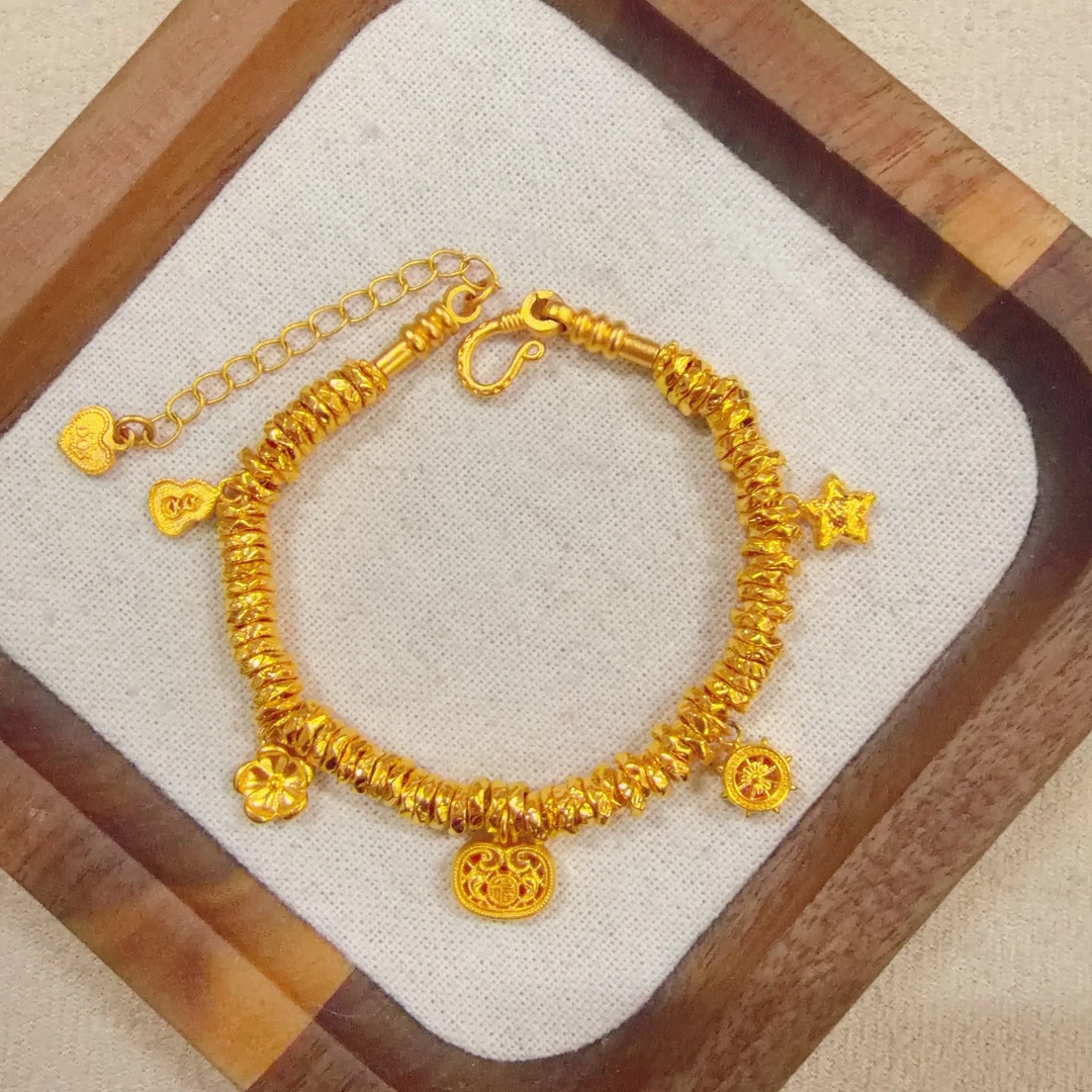【足金花丝胖福盘缠手串】卡5mm（配合金链）