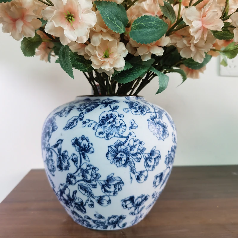 景德镇陶瓷青花萝卜头花瓶水养可水培 圆球款 高18cm 口径10cm