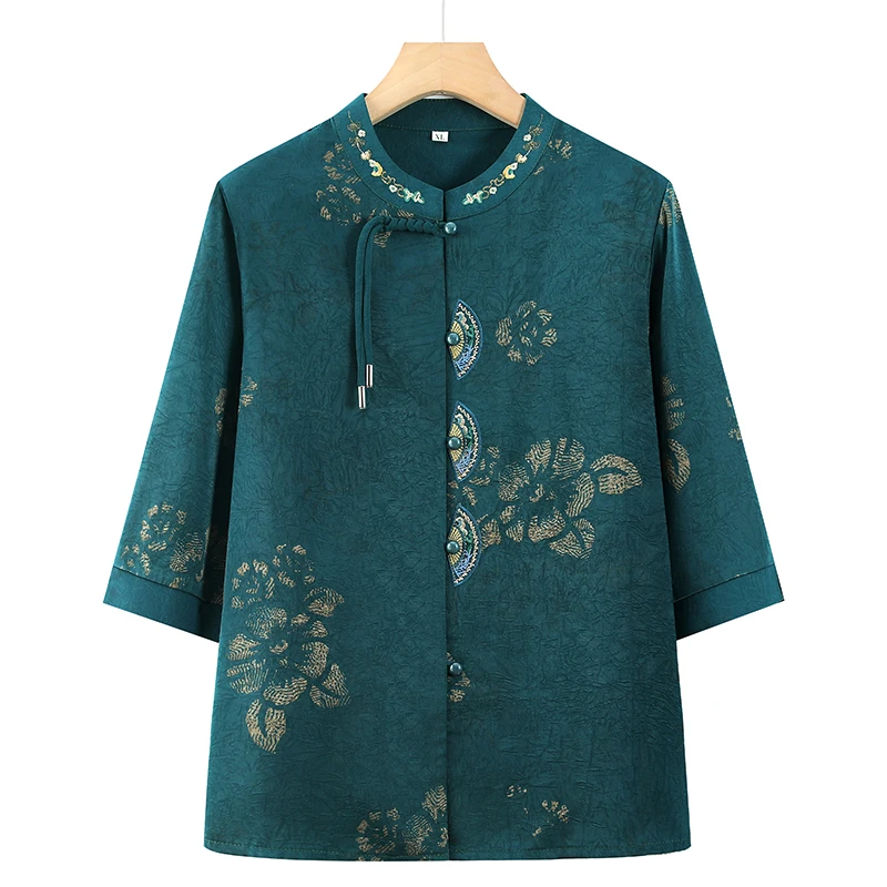 奶奶装夏装衬衫中老年人女装绣花上衣妈妈装夏季新款老人衣服女