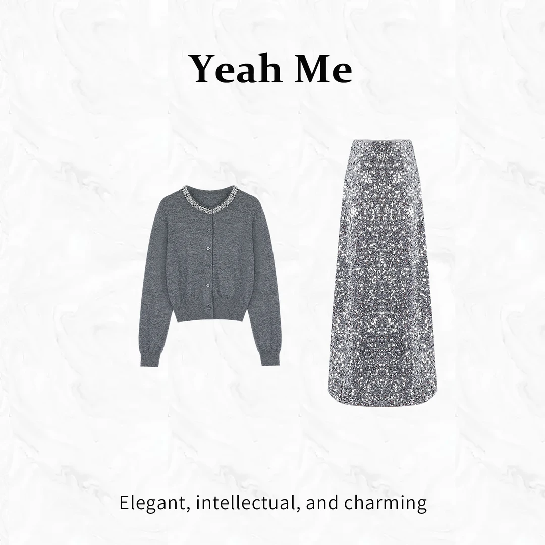 Yeah Me/也觅【星沉未眠】秋季新款时尚高级感百搭亮片半身裙套装女