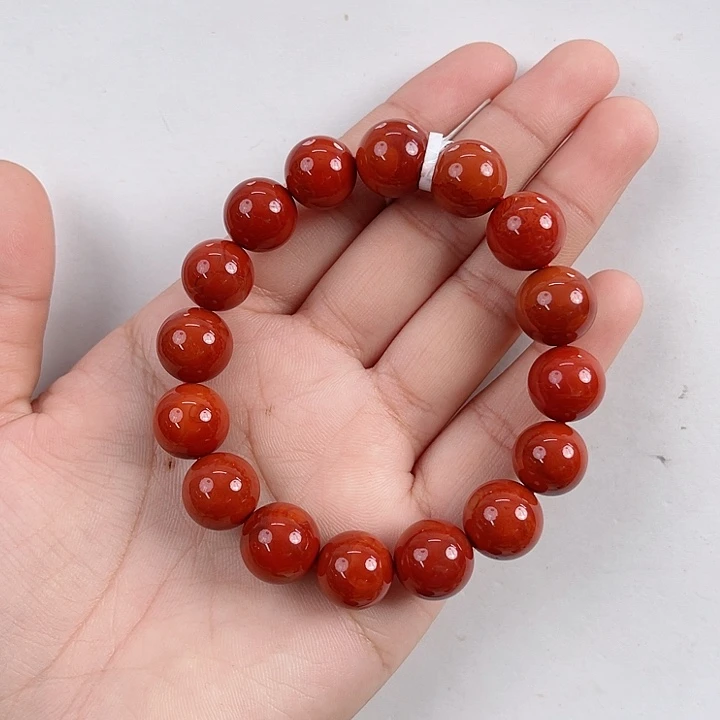 妤***希南红玛瑙未镶嵌瓦西收藏级锦红双色圆珠单圈12mm