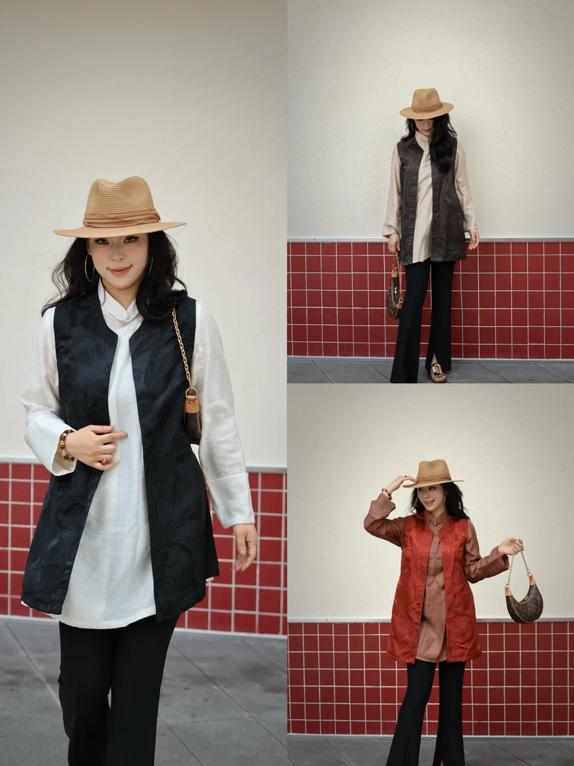 LaMuL-Z 2025夏季新品 藏式三色修身显瘦衬衣+马甲两件套随心配女