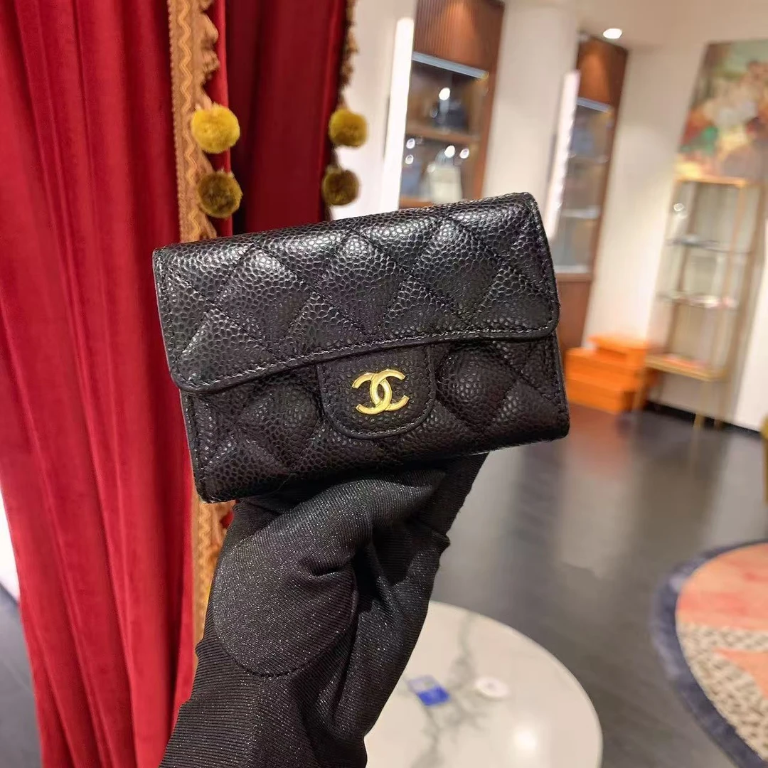 95新 Chanel/香奈儿 GGS香奈儿cf钱包黑色金扣荔枝芯片款90992622