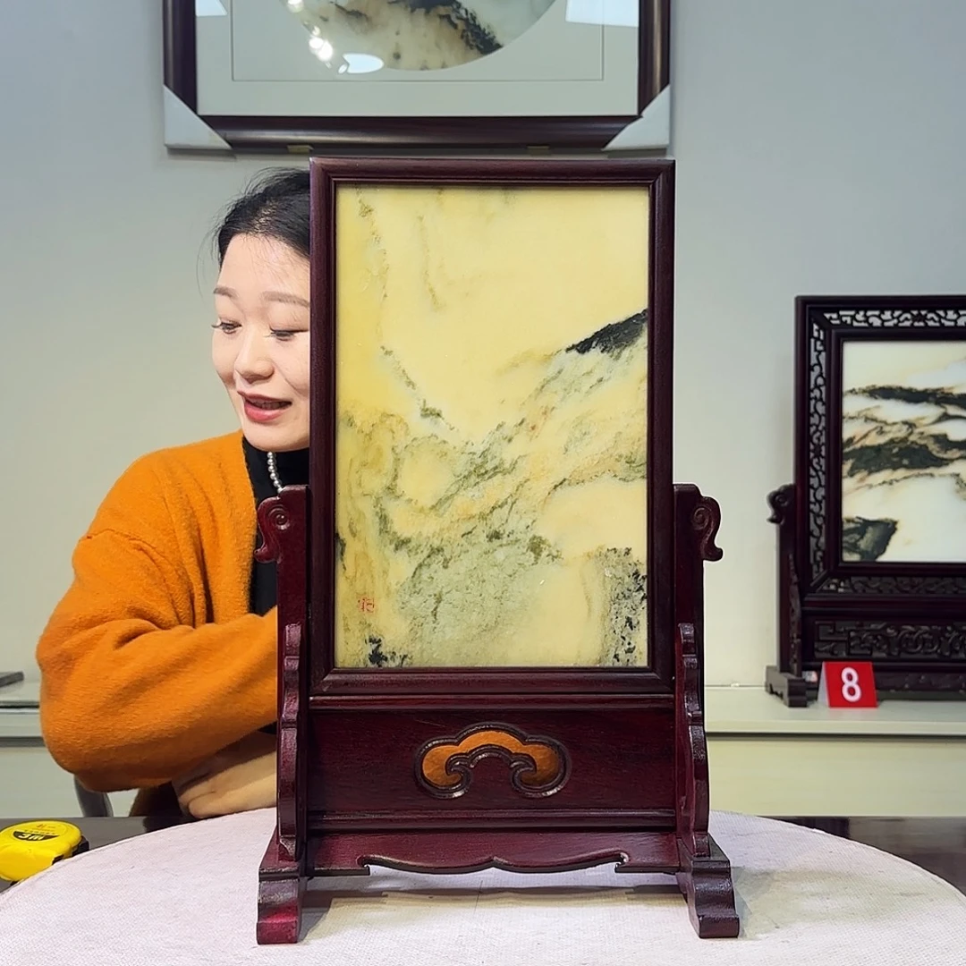 石材28×44天然大理石画屏风摆件