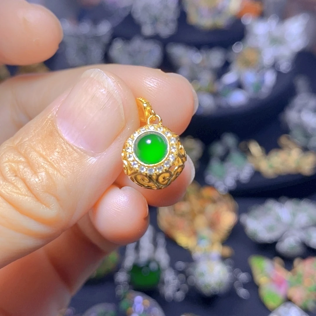 翡翠银S925镶嵌吊坠(不含链)天然翡翠