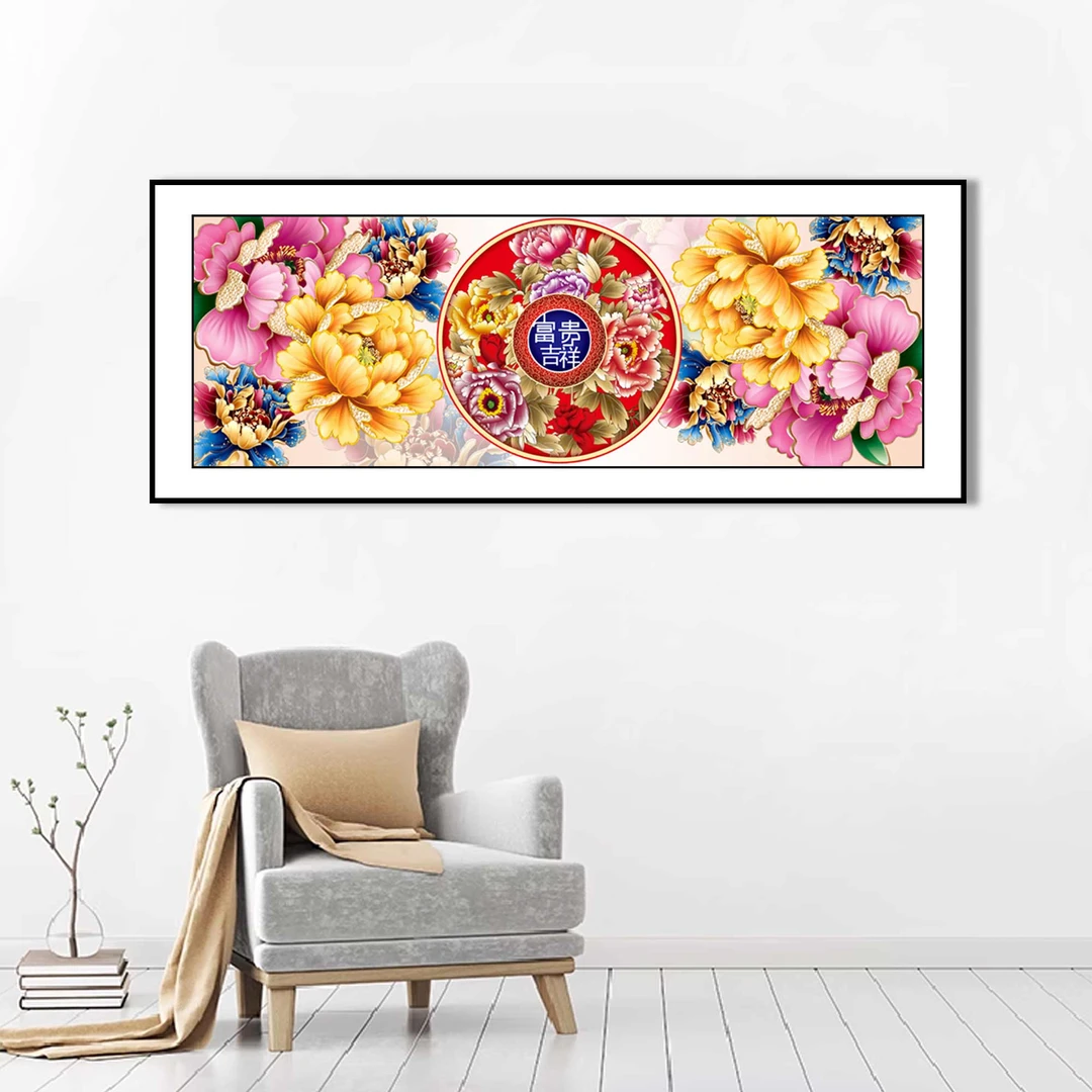 【金丝布】83308富贵吉祥十字绣大格220x90厘米满绣40种绣线无勾边