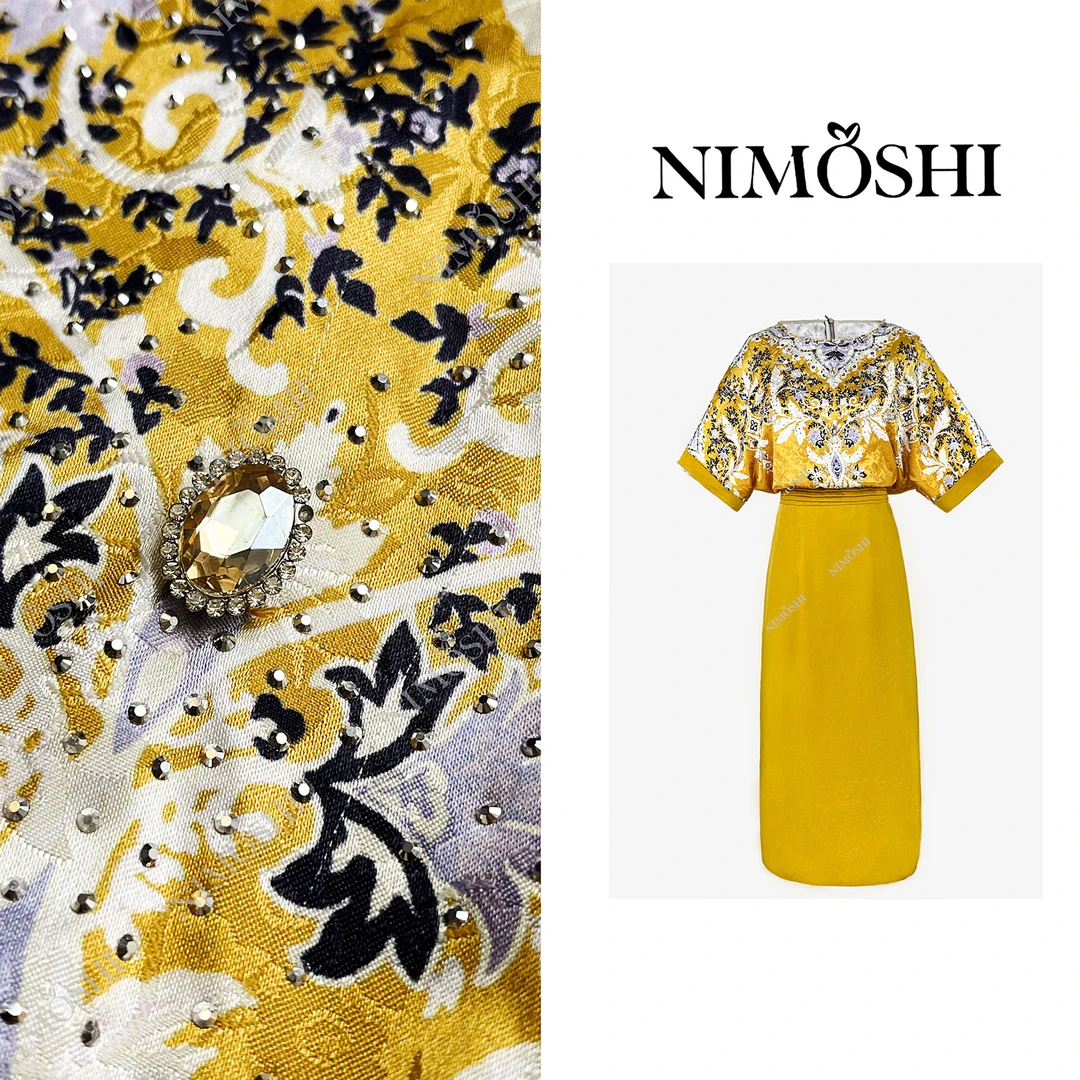 NIMOSHI莎莎皇室贵族风复古图腾印花大摆袖气质显瘦连衣裙Q2047