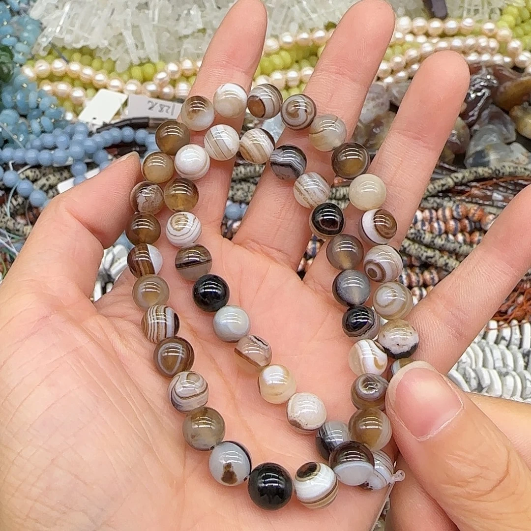 玛瑙/玉髓合金珠宝半成品圆眼玛瑙8mm一条